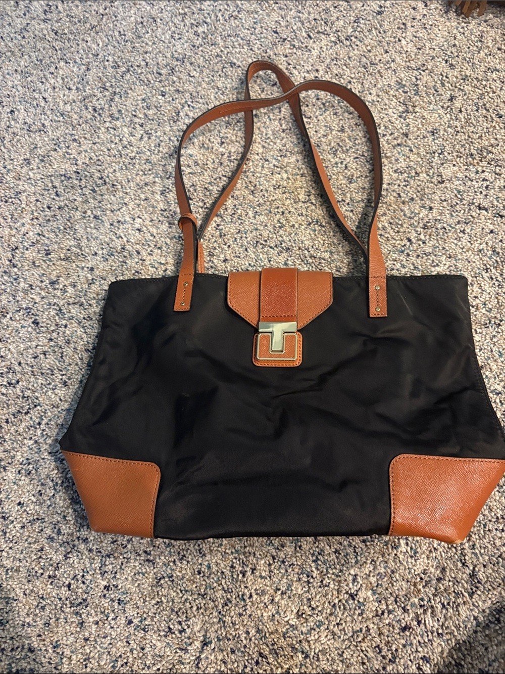 Classic Black Tote with Tan Trim - Everyday Shoulder Bag